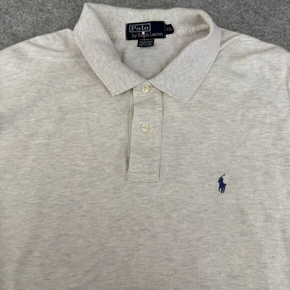 Polo Ralph Lauren Polo Shirt Men's XXL Heathered Cream Blue‎ Pony Stretch Casual - Picture 1 of 8